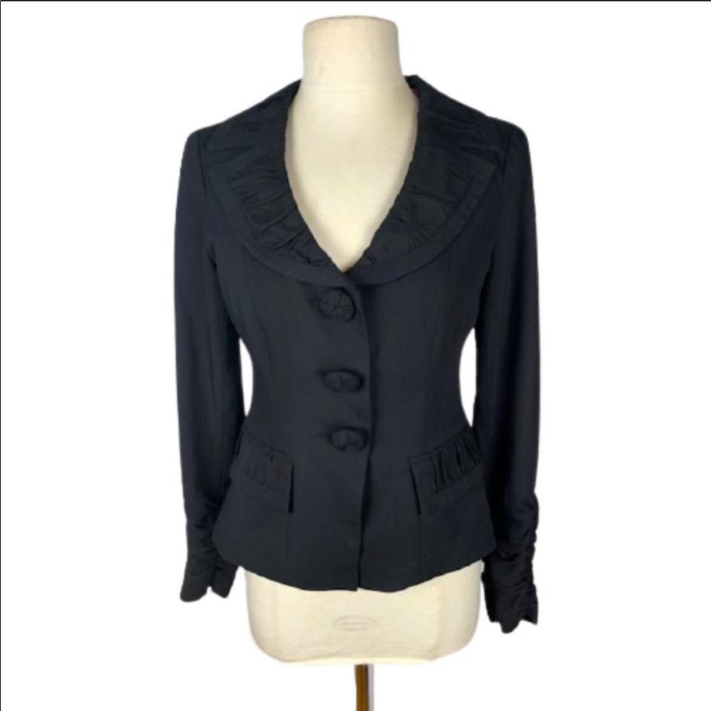 Nanette Lepore black ruffle ruche collar blazer